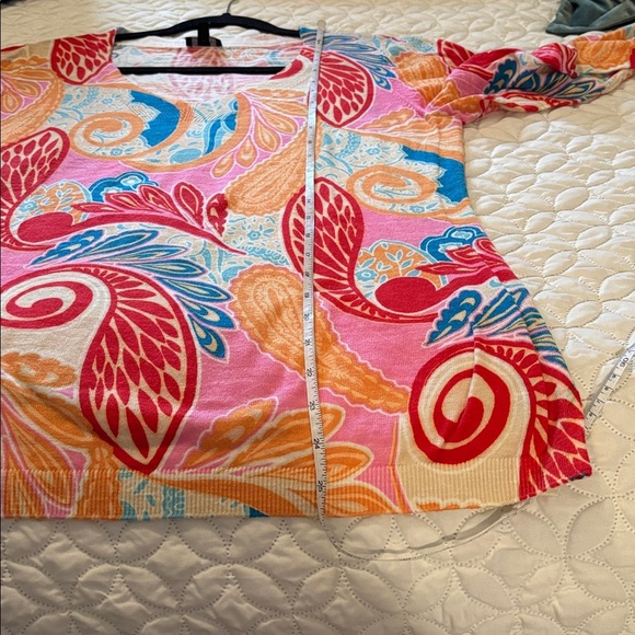 Talbots Multicolor Paisley Knit Top Size Large 100% Cotton 3/4 Sleeves - Picture 9 of 10